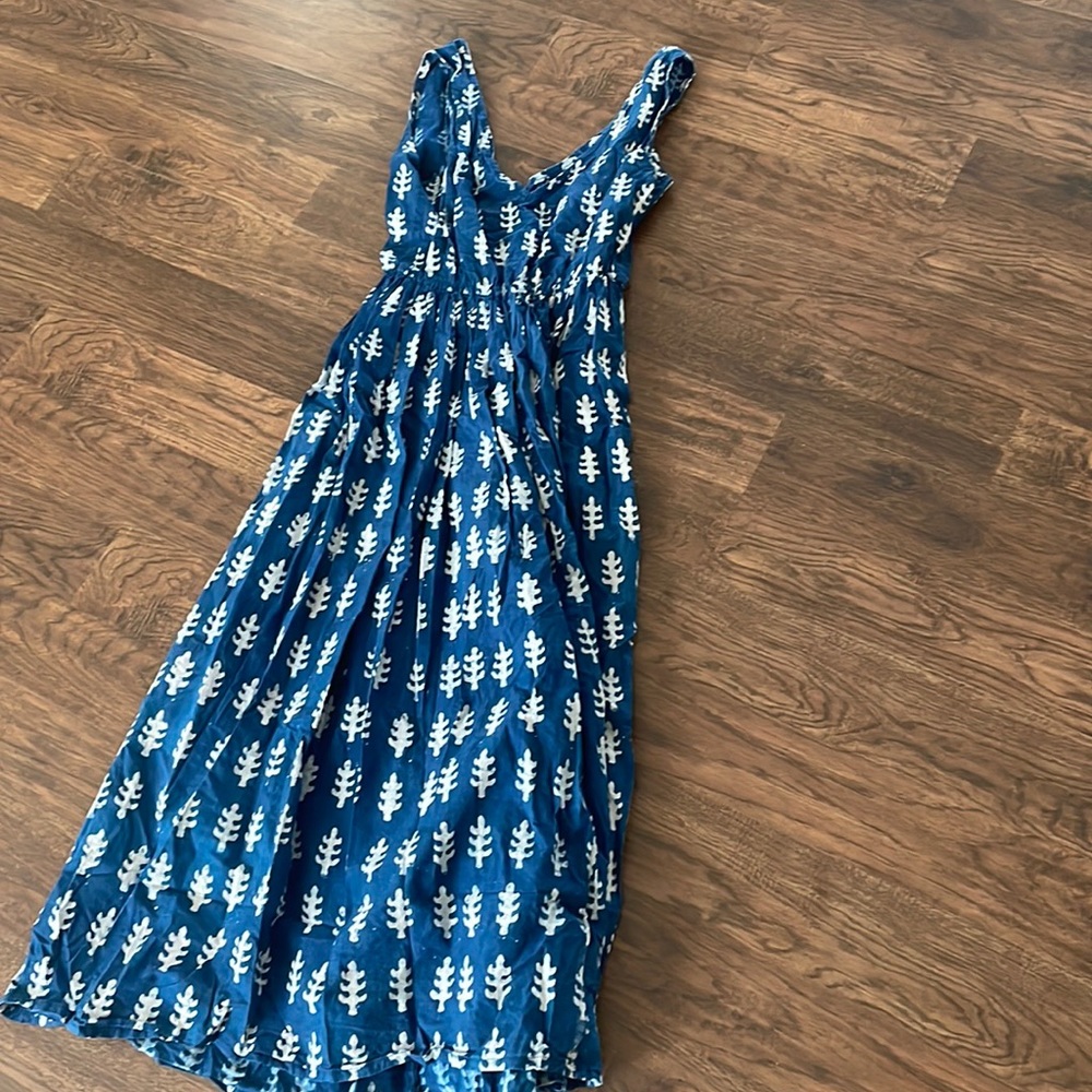 Cotton block print dress from India blue indigo